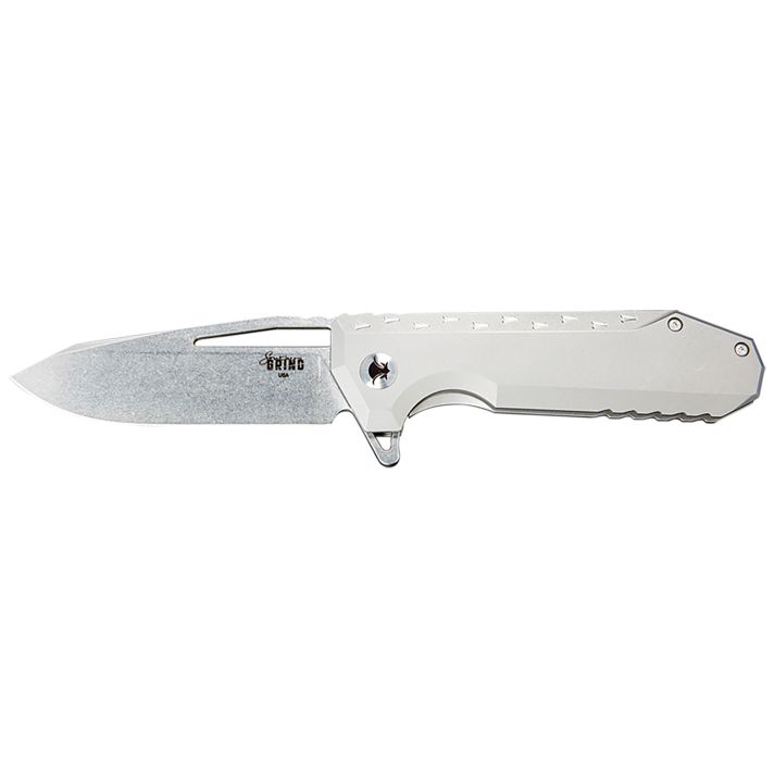Southern Grind SG0903001101 Penguin3.50" Folding Drop Point Plain Stonewashed CPM S90V Blade, Silver Titanium Handle