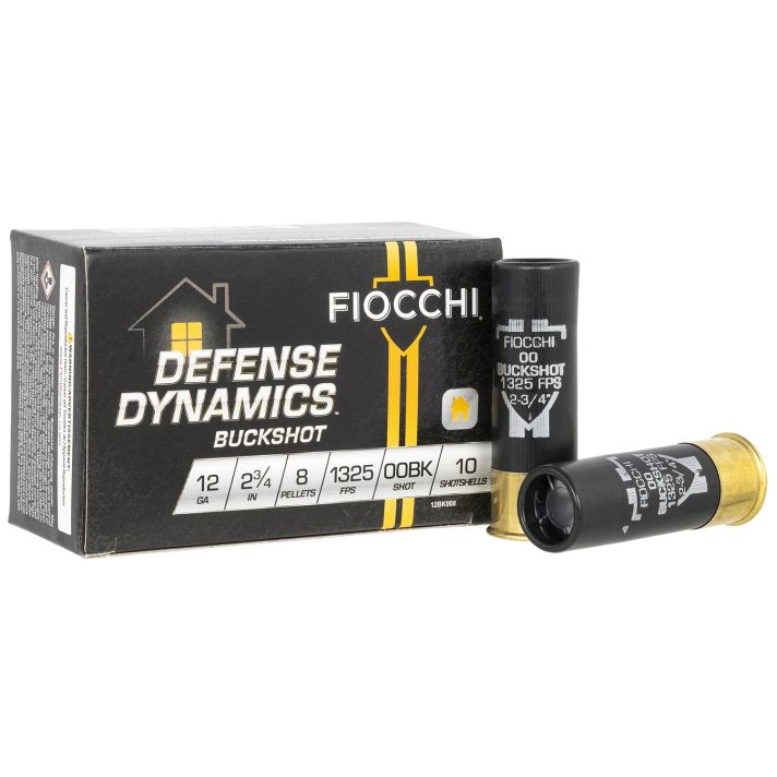 Fiocchi 12BK008 Defense Dynamics12Gauge 2.75" 8Pellets 00 Buck Shot 10 Per Box/25 Case