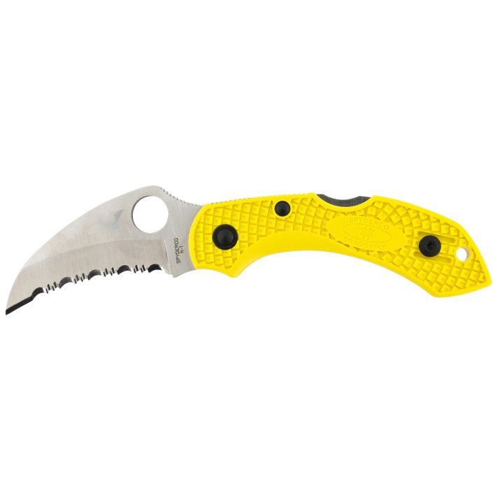 Spyderco C28SYL2HB Dragonfly 2 Salt 2.30" Folding Hawkbill Serrated H2 Steel Blade Yellow FRN Handle, Includes Pocket Clip