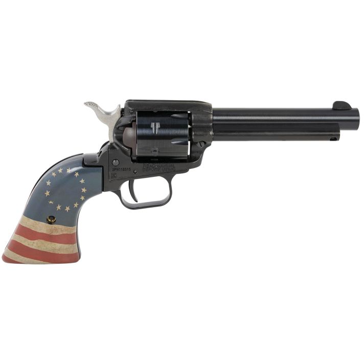 Heritage Mfg RR22B4HBR Rough Rider Betsy Ross 22 LR 6 Shot, 4.75" Black Steel Barrel, Black Zinc Alloy Frame, Black Cylinder, US Flag Polymer Grip, Hammer/Thumb Safety, Exposed Hammer