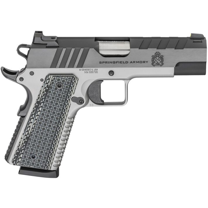 Springfield Armory PX9218L 1911 Emissary 45 ACP 8+1 4.25" Bull Barrel, Stainless Steel Frame w/Beavertail , Tri-Top Cut Blued Carbon Steel Slide, Black VZ Thin-Line G10 Grip