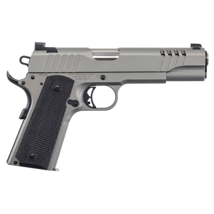 Auto-Ordnance 1911TCAC6N 1911 A145 ACP 7+1 5" Savage Silver Cerakoate, Serrated/Ported Slide,Black Rubber Grips, TruGlo Night Sights