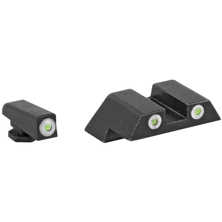 ATI ATINSGLOLF ATI Night Sight Glock Large FrameGreen Tritium White Outline Front Sight-Green Tritium White Outline Rear Sight