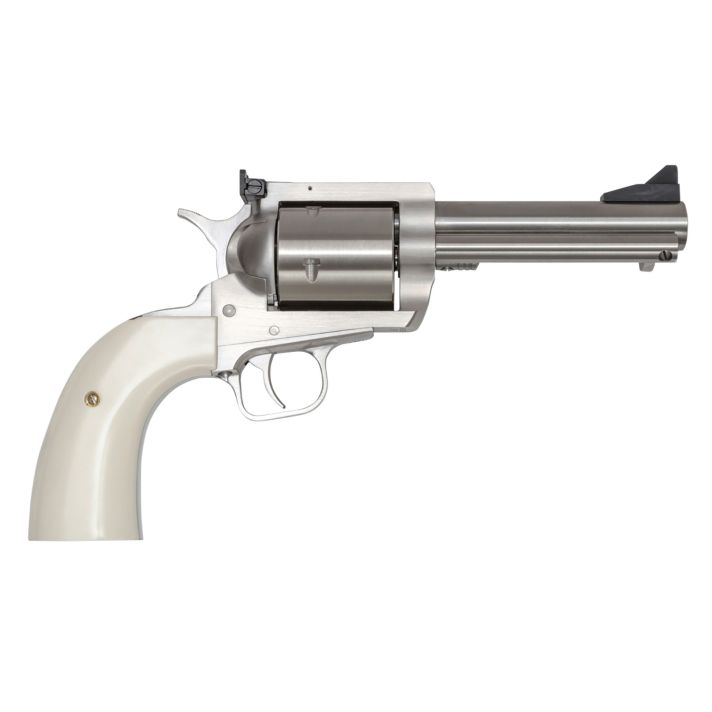 Magnum Research BFR44MAG5B6 BFR Short Cylinder 44 Rem Mag 6 Shot, 5" Brushed Stainless Steel Barrel, Cylinder& Frame, White Polymer Grip, Hammer Safety, Exposed Hammer