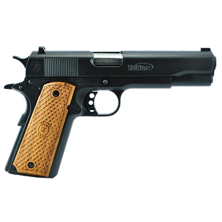 TriStar 85607 American Classic Government 1911 38 Super 9+1, 5" Stainless Steel Barrel, Blued Serrated Steel Slide, Blued Steel Frame w/Beavertail, Wood Grip