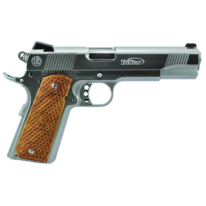 TriStar 85618 American Classic II 1911 10mm Auto 8+1, 5" Stainless Steel Barrel, Chrome Serrated Steel Slide, Chrome Steel Frame w/Beavertail, Wood Grip