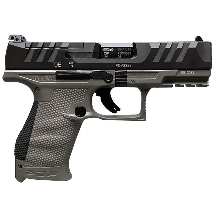 Walther Arms 2858436 PDPCompact Frame 9mm Luger 15+1 4" Black Steel Barrel, Black Optic Ready/Serrated Steel Slide, Gray Polymer Frame w/Picatinny Rail, Textured Polymer Grip, Ambidextrous