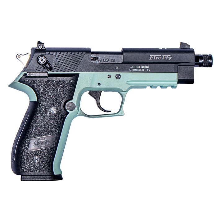 GSG GERG2210TFFM FireFly22 LR 10+1 4" Black Threaded Barrel & Serrated Slide, Mint Zinc Alloy w/Accessory Rail Frame, Black Polymer Grip