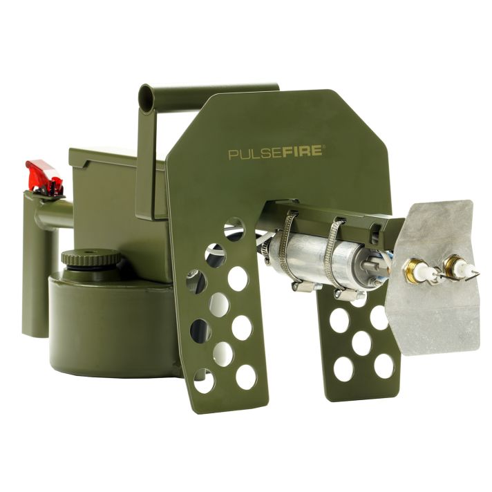 Exothermic Technologies PFLRT Pulsefire LRT Green Powder Coated Aluminum/Brass/Viton 25 ft Flame Range 25.70" Long Fuel Gasoline/Gasoline, Diesel Mix Includes Battery/Battery Charger