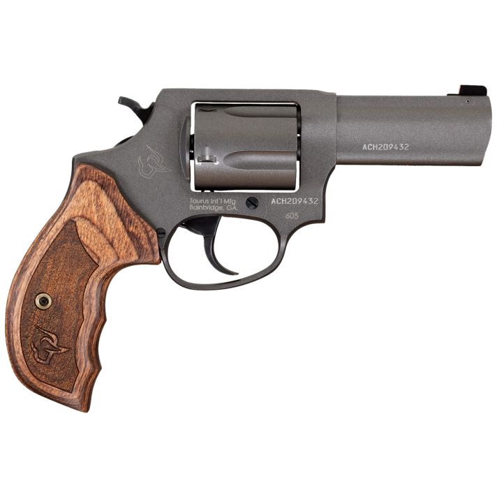 Taurus 26053CNS Defender 605SA/DA 38 Special +P or 357 Mag 5 Shot 3" Barrel, Overall Tungsten Gray Cerakote Finished Steel, Altamont Wood Grip, Night Front Sight