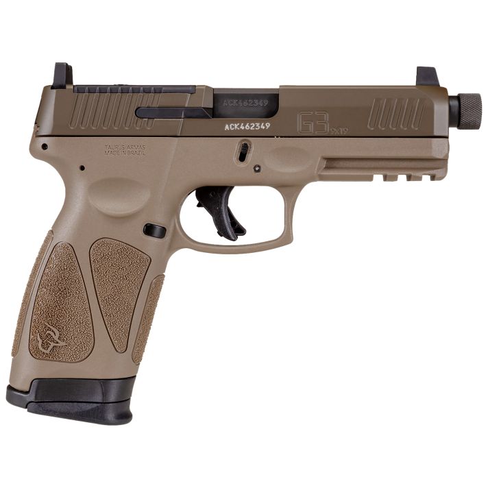 Taurus 1G3P941TAC G39mm Luger 17+1 4.50" Threaded Barrel, FDE Polymer Frame With Picatinny Acc. Rail, T.O.R.O Optic Cut Patriot Brown Cerakote Steel Slide, Re-Strike Capability, No Manual Safety