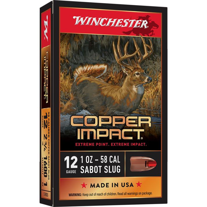 Winchester Ammo X12CLF Copper Impact12Gauge 2.75" 1oz Sabot Slug Shot 5 Per Box/20 Case