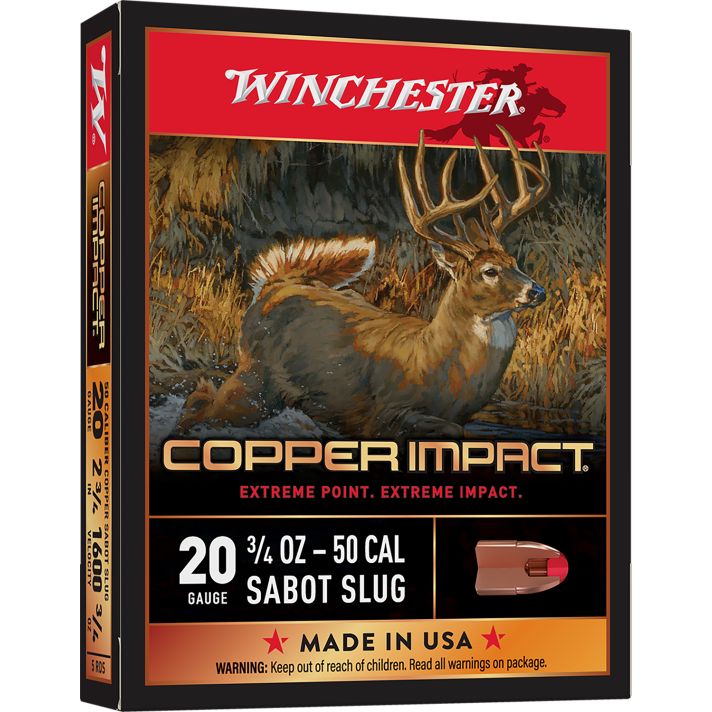 Winchester Ammo X20CLF Copper Impact20Gauge 2.75" 3/4oz Sabot Slug Shot 5 Per Box/20 Case