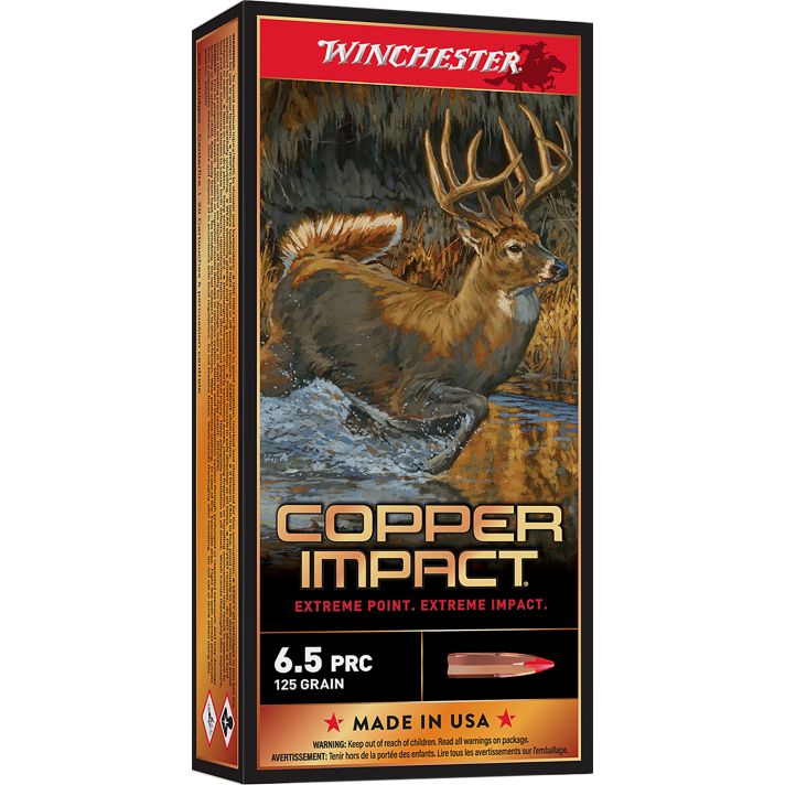 Winchester Ammo X65PCLF Copper Impact6.5PRC 125gr Copper Extreme Point Lead Free 20 Per Box/10 Case