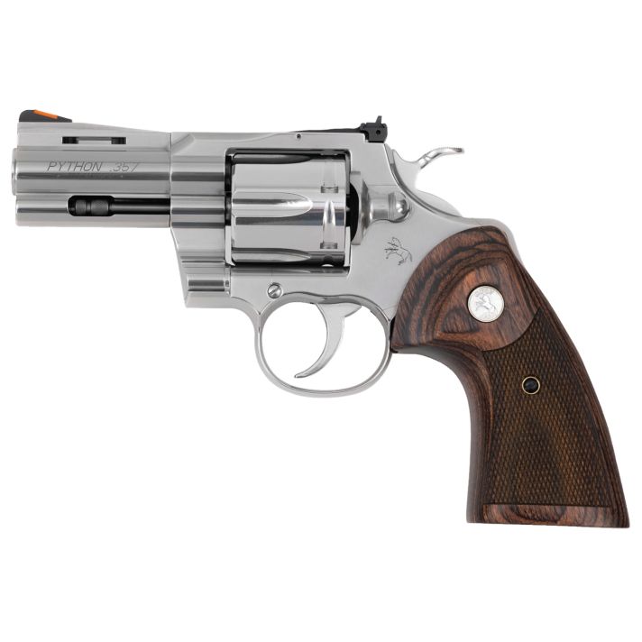 Colt Mfg PYTHONSP3WTS Python38 Special 357 Mag 6 Shot 3" Stainless Recessed Target/Vent Rib Barrel, Cylinder& Frame, Walnut w/Colt Medallion Grip