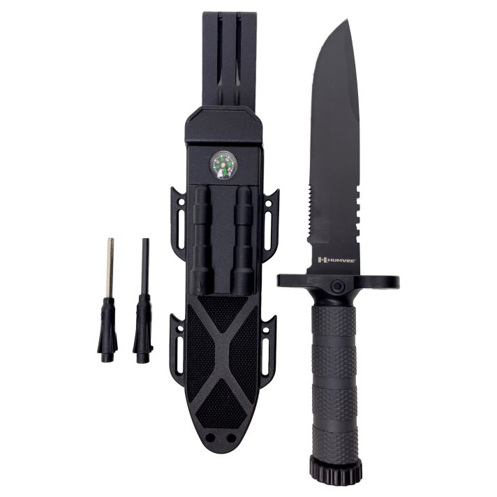 Humvee Adventure Gear HMVKFXB01 Next-Gen Survival Knife7.50" Fixed Sawback Plain Black Stainless Steel Blade/OD Green Textured Rubber Handle Includes Sheath