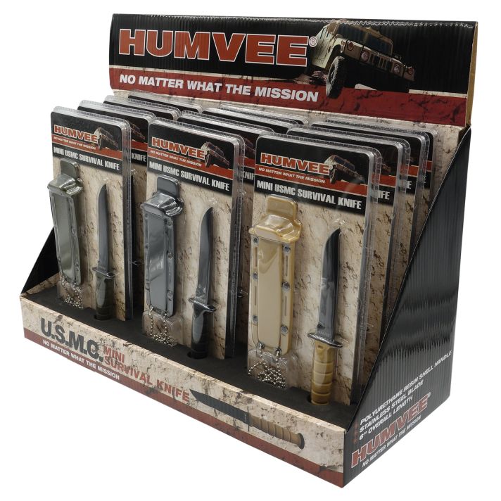 Humvee Adventure Gear HMVDBUSMC Humvee Combat Knife Display 3.5" USMC Combat Knife Display