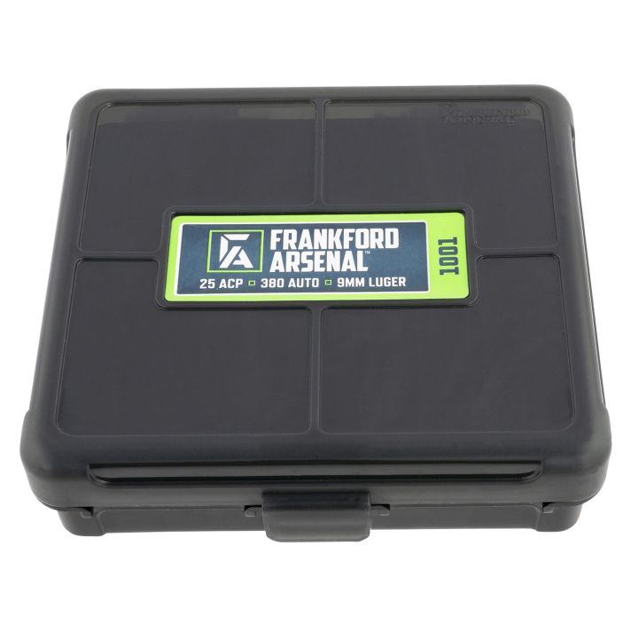 Frankford Arsenal 1083797 Hinge-Top Ammo Box 9mm/25/380ACP Black Polymer 100rd