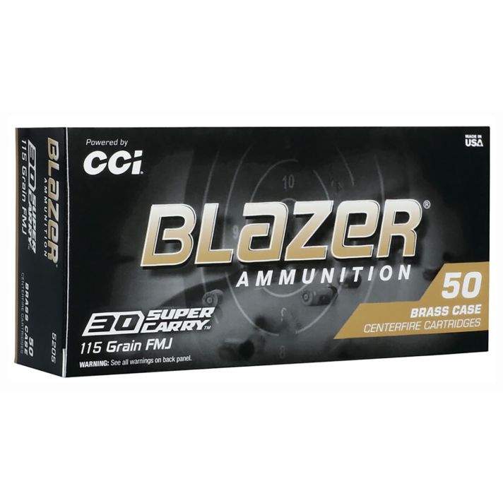 CCI 5205 Blazer Brass Handgun 30Super Carry 115gr Full Metal Jacket Flat Nose 50 Per Box/20 Case