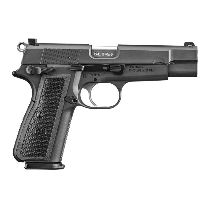 FN 66101115 High Power9mm Luger 10+1 4.70" Black Target Crown Steel Barrel, Black PVD Serrated Steel Slide & Steel Frame w/Beavertail, Black Polymer Grip, Ambidextrous