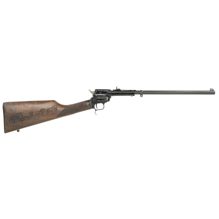 Heritage Mfg BR226B16HSWB01 Rough Rider Rancher 22 LR 6rd 16" Barrel, Black Metal Finish, Exposed Hammer, Walnut Stagecoach Engraved Stock