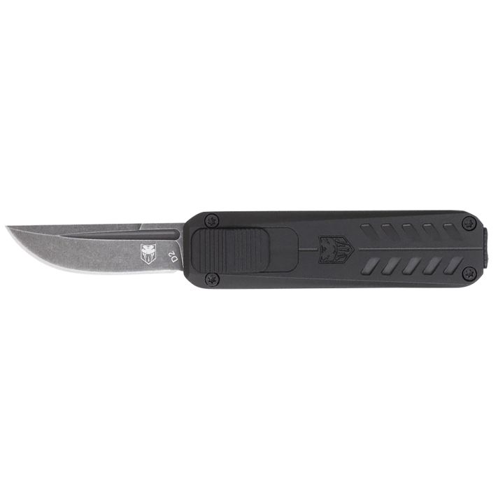 CobraTec Knives CALI928SBBLKDNS California 928SB 1.75" OTF Drop Point Plain Stonewashed D2 Steel Blade/ Black Anodized Aluminum Handle Includes Pocket Clip/Pouch
