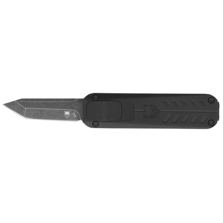 CobraTec Knives CALI929TBBLKTNS California 929TB 1.75" OTF Tanto Plain Stonewashed D2 Steel Blade/ Black Anodized Aluminum Handle Includes Pocket Clip/Pouch