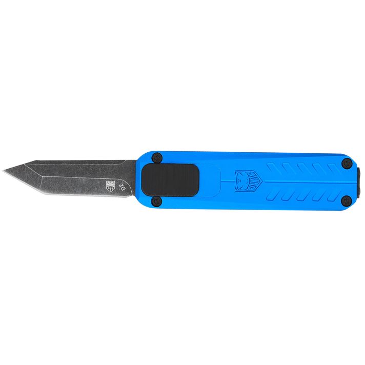 CobraTec Knives CALI929TBBLUTNS California 929TB 1.75" OTF Tanto Plain Stonewashed D2 Steel Blade/ Blue Anodized Aluminum Handle Includes Pocket Clip/Pouch