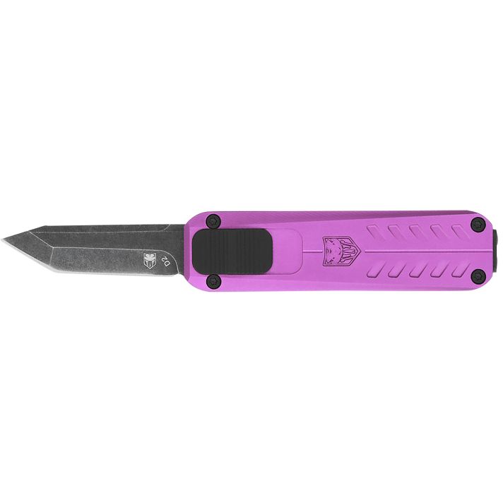 CobraTec Knives CALI929TBPURTNS California 929TB 1.75" OTF Tanto Plain Stonewashed D2 Steel Blade/ Purple Anodized Aluminum Handle Includes Pocket Clip/Pouch