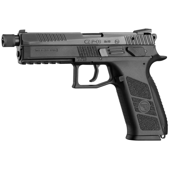 CZ-USA 89270 P-099mm Luger 21+1 5.15" Blued Steel Threaded Barrel, Black Nitride Serrated Steel Slide, Black Polymer Frame w/Beavertail & Picatinny Rail, Ambidextrous