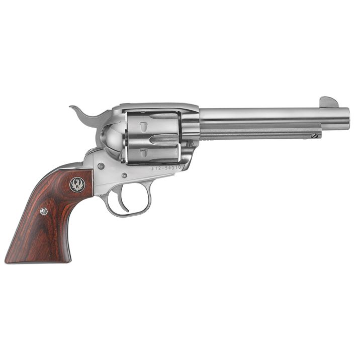 Ruger 5105 VaqueroMedium Frame 45 Colt (Long Colt) 6rd 4.62" High Gloss Stainless Steel Barrel, Cylinder & Frame, Hardwood Grip, Transfer Bar Safety, Exposed Hammer