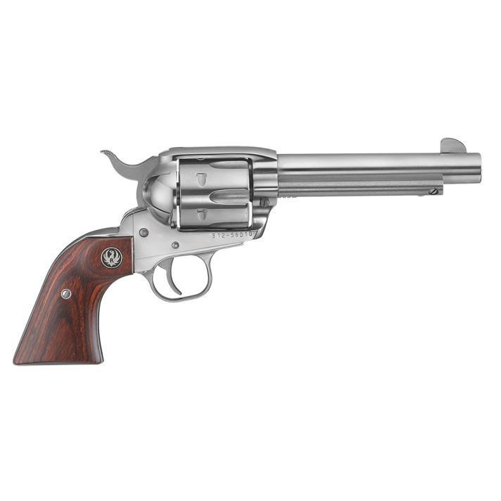 Ruger 5108 VaqueroMedium Frame 357 Mag/38 Special 6rd 5.50" High Gloss Stainless Steel Barrel, Cylinder & Frame, Hardwood Grip, Transfer Bar Safety, Exposed Hammer