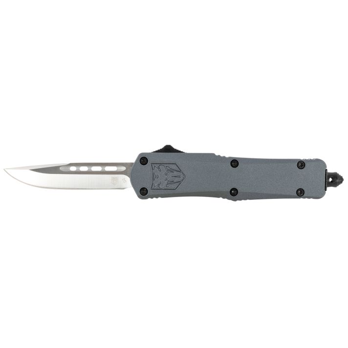 CobraTec Knives SGYFS3DNS FS-3Small 2.75" OTF Plain D2 Steel Blade/Gray Aluminum Handle Features Glass Breaker Includes Pocket Clip