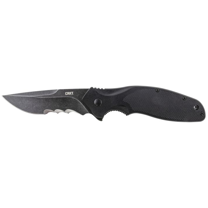 CRKT K800KKP Shenanigan3.35" Folding Drop Point Veff Serrated Black Stonewashed 4116 Stainless Steel Blade/ Black GRN Handle Includes Pocket Clip