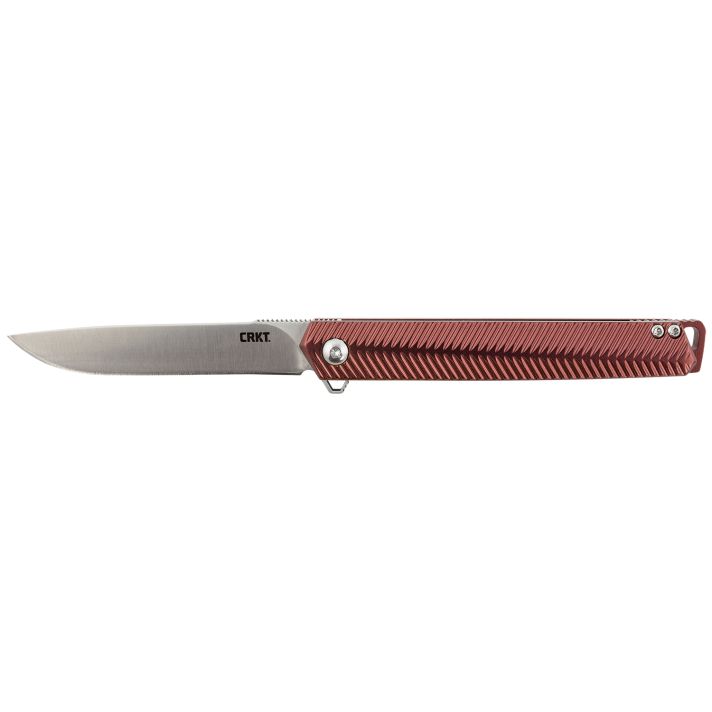 CRKT K820BXP Stylus3.18" Folding Drop Point Plain Satin 12C27 Sandvik Blade/Maroon Aluminum Handle Includes Pocket Clip
