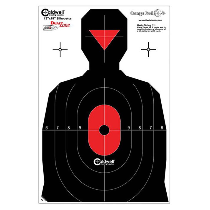 Caldwell 1175523 Silhouette Dual Zone Silhouette Paper Hanging Universal Black/Red 8 Per Pkg
