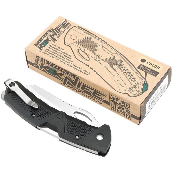 Strike Industries K1BK K13.51" Folding Plain AUS-8A SS Blade Black Textured Polymer Handle Includes Pocket Clip