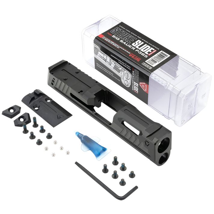 Strike Industries P365-SLIDE-BK Strike Replacement Slide Black Stainless Steel with Ports & Optics Cut for Sig P365 Includes Charging Handle