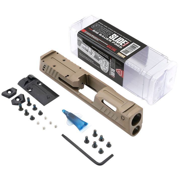 Strike Industries P365-SLIDE-FDE Strike Replacement Slide Flat Dark Earth Stainless Steel with Ports & Optics Cut for Sig P365 Includes Charging Handle