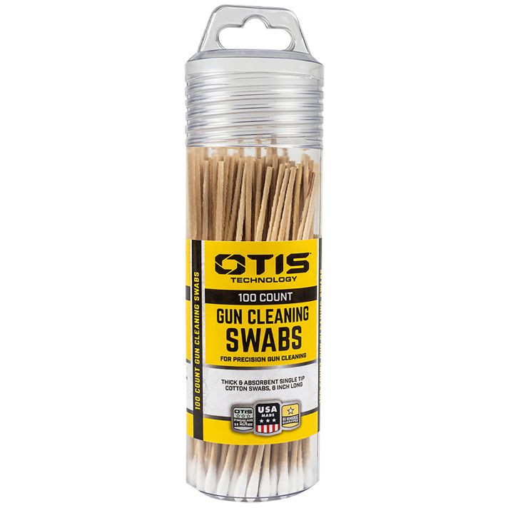 Otis FG241100 Gun Cleaning Swabs Cotton/Wood 6" Long 100 Includes Reusable Storage Tube