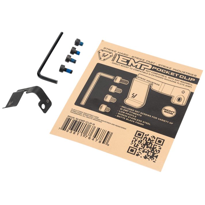 Strike Industries EMPCLIPR Magazine Pocket ClipStainless Steel Black for SI EMP Mag Extension Right Hand