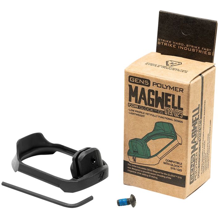Strike Industries G5MAGWELL19 Flared Magwell9mm Luger/40 S&W Compatible w/Glock 19/23 Gen5, Black Polymer