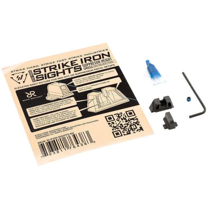 Strike Industries P320SIGHTSSH Strike Iron SightsBlack/Blank Front Sight Black/Blank Rear Sight Sig Sauer P320 with Rear Dovetail Suppressor Height