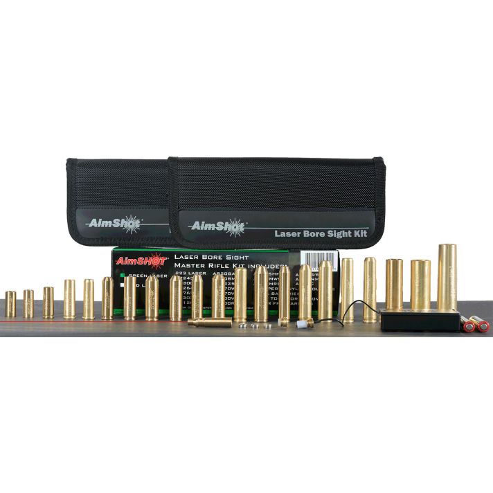 AimShotMaster KitMulti-Caliber Bore Sight with Red 650nM Laser, Uses L736 Button Cell Batteries & 2 AAA Batteries for Battery Pack for Rifles (Batteries Not Included)