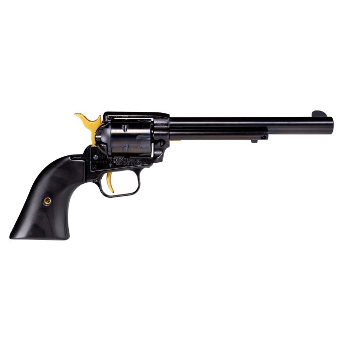 Heritage Mfg RR22B4GLD Rough Rider22 LR 6 Shot 4.75" Black Oxide Barrel, Cylinder & Frame, Black Laminate Wood Grips Features Gold Accents