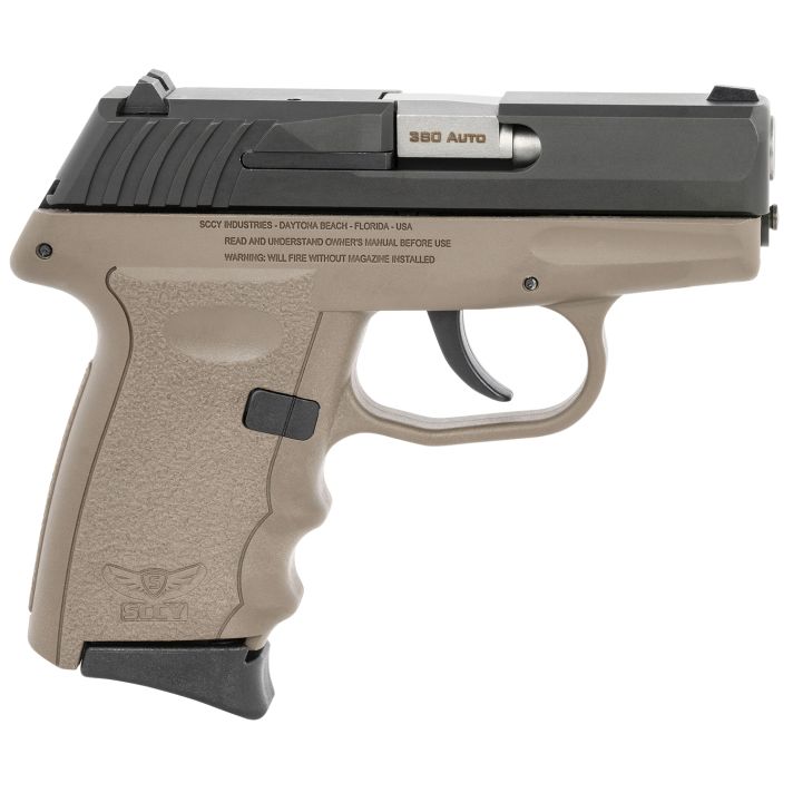 SCCY Industries CPX-3CBDE CPX-3380 ACP 10+1 3.10" Flat Dark Earth Polymer Serrated Black Nitride SS Slide Finger Grooved FDE Polymer Grip