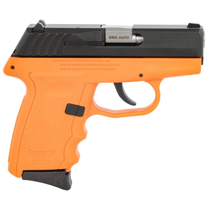 SCCY Industries CPX-3CBOR CPX-3380 ACP 10+1 3.10" Orange Polymer Serrated Black Nitride SS Slide Finger Grooved Orange Polymer Grip