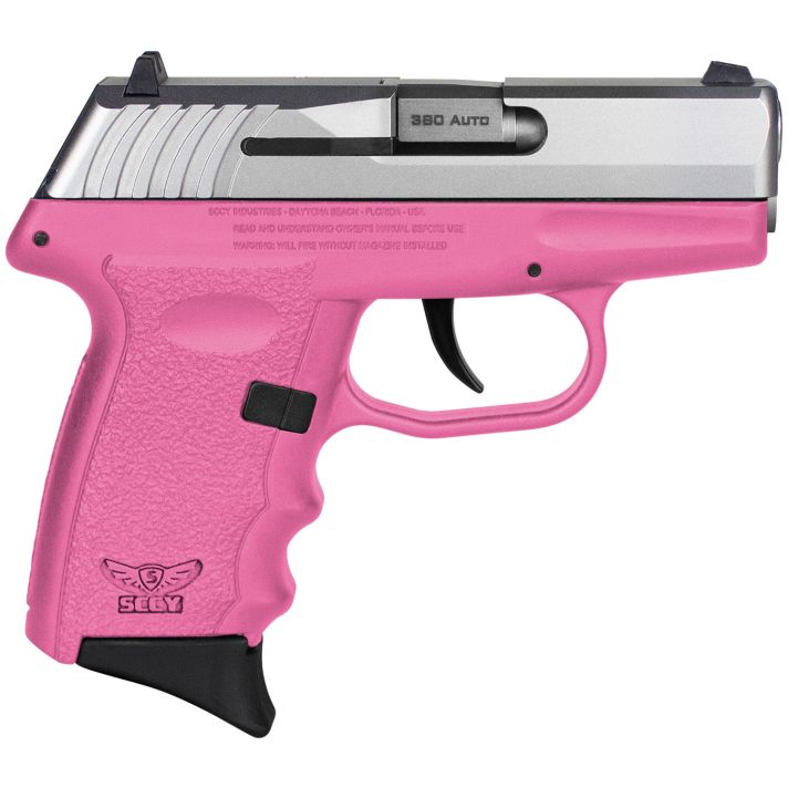 SCCY Industries CPX-3TTPK CPX-3Sub-Compact Frame 380 ACP 10+1, 3.10" Stainless Quadlock Barrel, Serrated Stainless Steel Slide, Pink Polymer Frame w/Finger Grooves, No Safety, Right Hand
