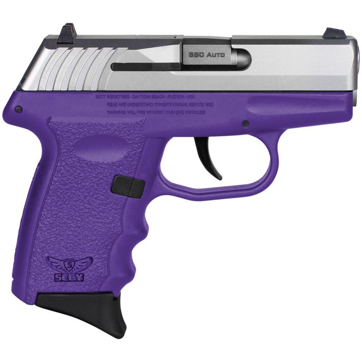 SCCY Industries CPX-3TTPU CPX-3Sub-Compact Frame 380 ACP 10+1, 3.10" Stainless Quadlock Barrel, Serrated Stainless Steel Slide, Purple Polymer Frame w/Finger Grooves, No Safety, Right Hand