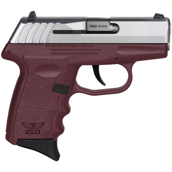SCCY Industries CPX-3TTCR CPX-3Sub-Compact Frame 380 ACP 10+1, 3.10" Stainless Quadlock Barrel, Serrated Stainless Steel Slide, Crimson Red Polymer Frame w/Finger Grooves, No Safety, Right Hand